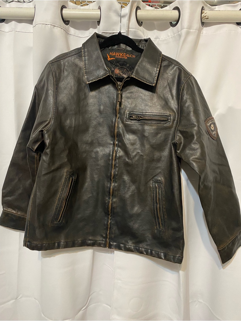 Hawke & Co Brown Distressed Leather Moto Jacket Women’s 18/20 Biker Bomber